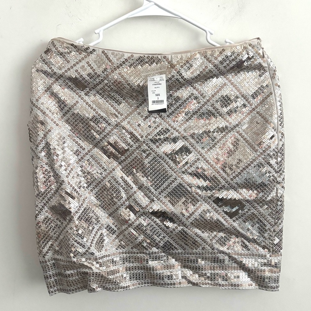 Y2K Silver Sequin Pencil Mini Skirt Party Glitter Bodycon Festival Disco Glam - Picture 1 of 8